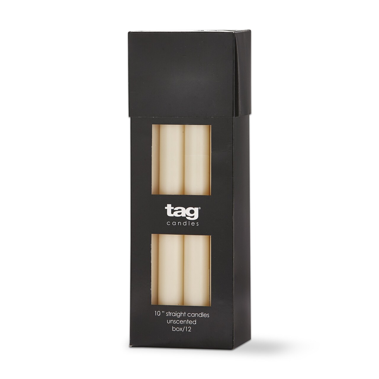 Color Studio 10" Straight Taper Unscented Smokeless Paraffin Wax Candle Ivory Burn Time 10 hrs. Set 12
